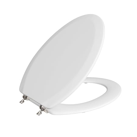 Jones Stephens White Deluxe Molded Wood Toilet Seat, Closed Front with Cover, Brushed Nickel Hinges, Elongated C014WD00BN